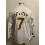 Rosicky 2007/2008 Match Issued Arsenal Away Football Shirt: White long sleeve shirt issued for a