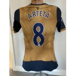 Arteta 2015/2016 Match Worn Arsenal Away Football Shirt: Gold with navy trim short sleeve shirt worn