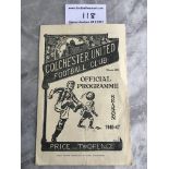 46/47 Colchester United v Lowestoft Town Football Programme: Eastern Counties League dated 29 3 1947