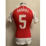 Gabriel 2015/2016 Match Worn Arsenal Home Football Shirt: Red short sleeve shirt worn in the