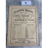 37/38 Clapton Orient v Mansfield Town Football Programme: Division three match in good condition