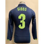 Gibbs 2014/2015 Match Issued Arsenal Away Football Shirt: Light and dark blue with green trim long