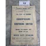 197/38 Corinthians v Southend United FA Cup Football Programme: 1st Round match played at White