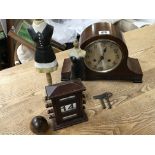 A Mahogany mantel clock a vintage desk day date ca
