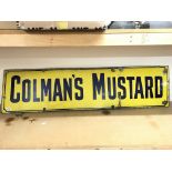 A long vintage enamel sign for Colmanâ€™s Mustard