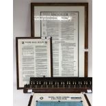 Snooker related items including three framed Snooker Rules and two Snooker cue holders