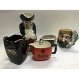 A late 19th century Toby jug Haig and Dunhill water jugs a box of silver plate and Rothmans