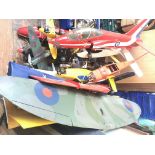 A Collection of fuel driven model aeroplanes in different states, ideal for spare parts.