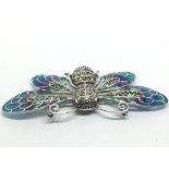 A large silver plique-a-jour winged insect brooch/