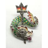 A silver plique-a-jour Poseidon brooch/pendant set