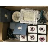 A box of ceramic items comprising Wedgewood dishes