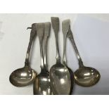 A set of four Georgian spoons and two small silver