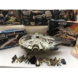 Star Wars modern boxed toys including a T-16 skyhopper, a Blockade runner,a tie fighter, X-wing, a