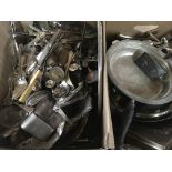 Three boxes of silver plated ware various includin