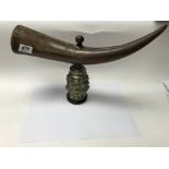 Ornamental horn table ornament on metal base and w