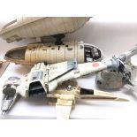 Star Wars, a collection of playworn vintage toys including Slave 1,X-wings, B-wing, and Rebel