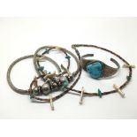 A Native American silver and turquoise bracelet, a