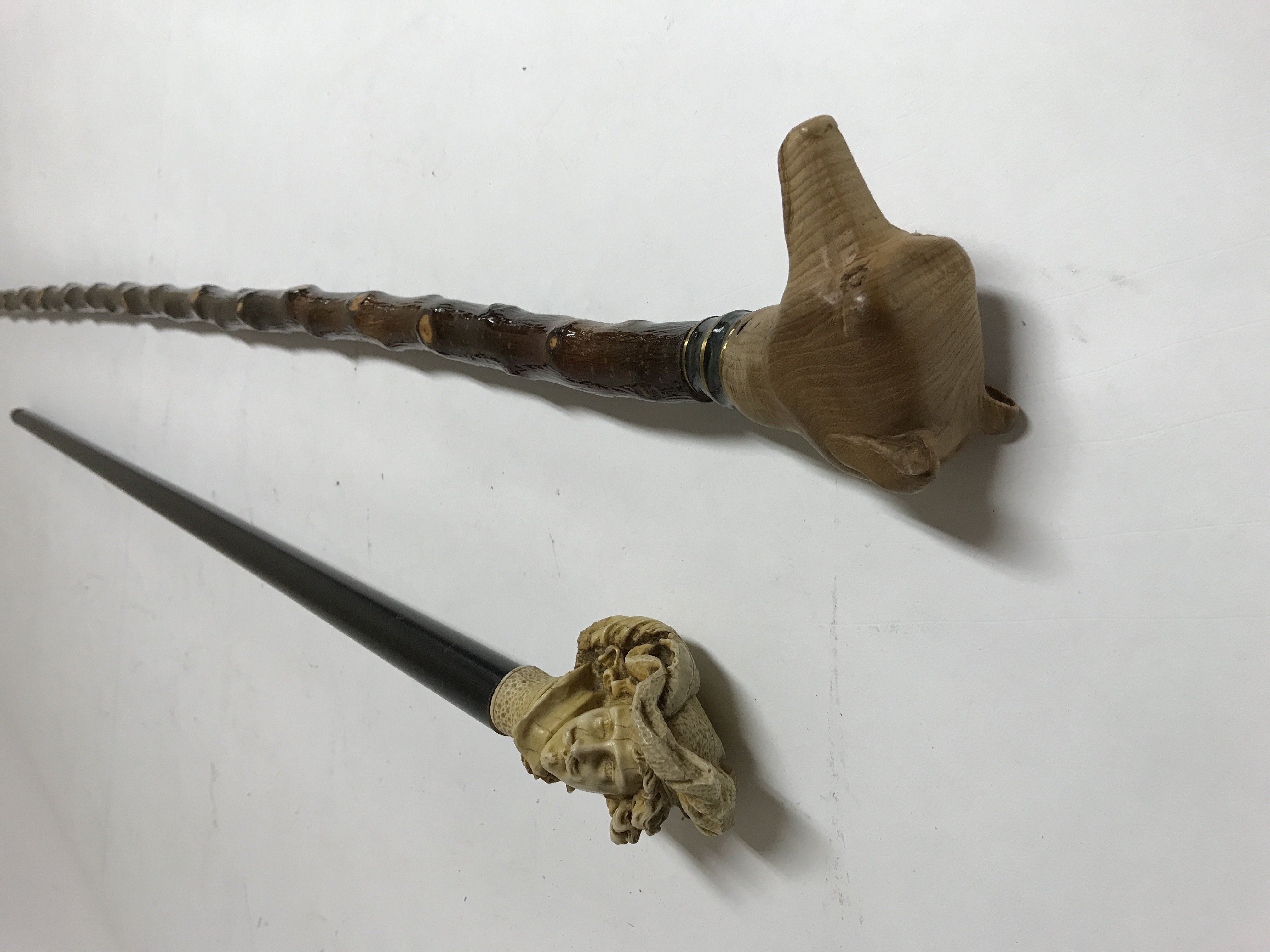 Two walking sticks. 1 with a carved dogs head (hei - Image 3 of 4