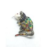 A silver plique-a-jour mouse brooch/pendant set wi