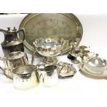 A collection of silver plate including a three pie