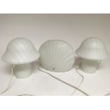 Three side lamps, two of mushroom shape. Height 25