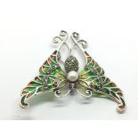 A silver plique-a-jour butterfly/pendant brooch se