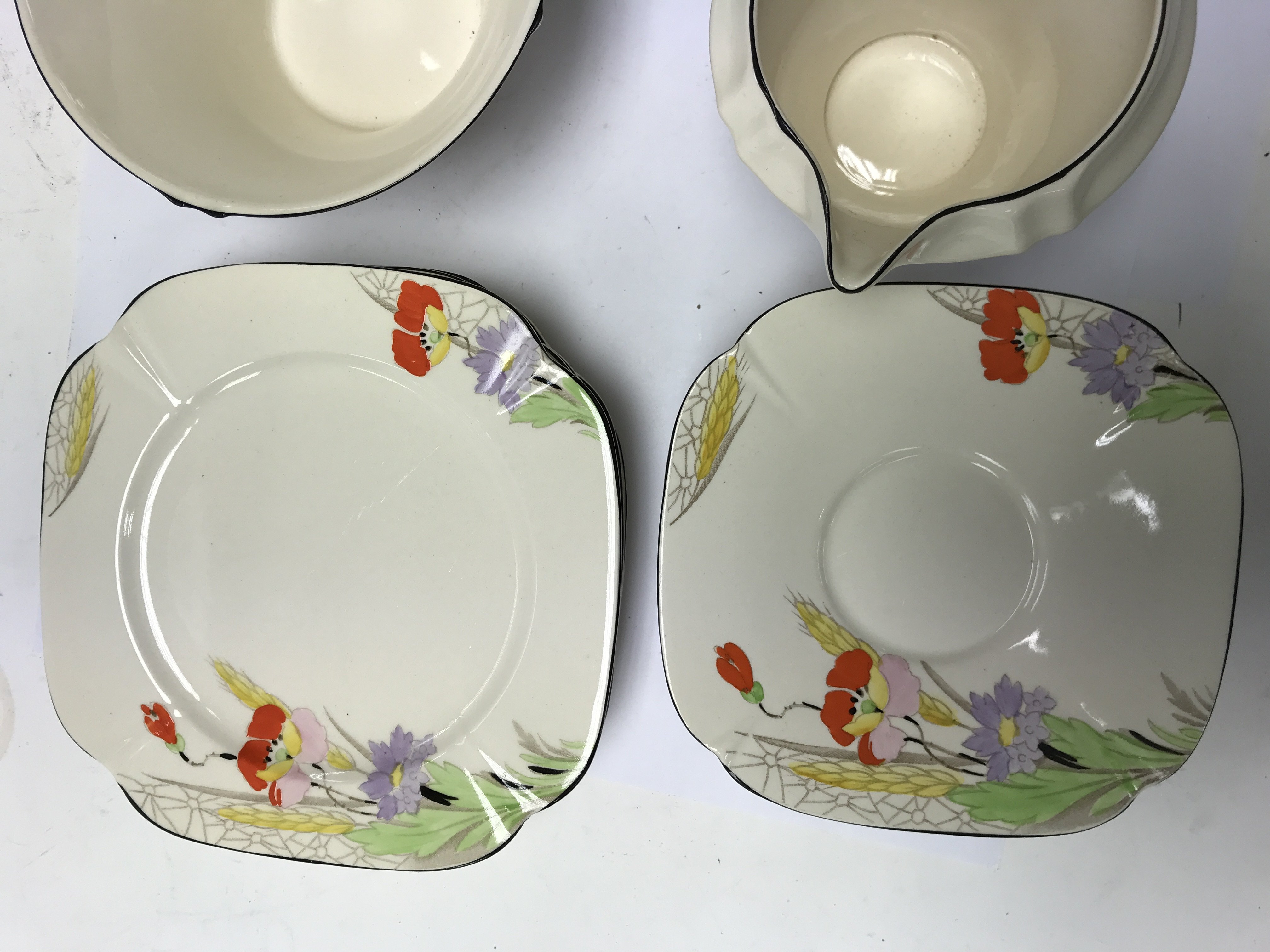 Art Deco Tamâ€™s ware poppy set. Six cups, saucers - Image 2 of 5