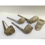 5 Unusual good large Victorian clay pipes.