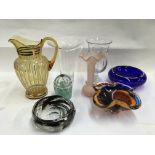 A collection of mixed glassware including a Whitef