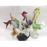 Four Murano glass animals.