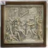 An Oak framed reconstituted marble plaque depictin