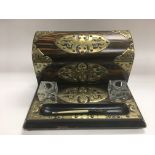 A Victorian brass bound coromandel ink stand.