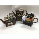 Three novelty teapots comprising a signed Cardew d