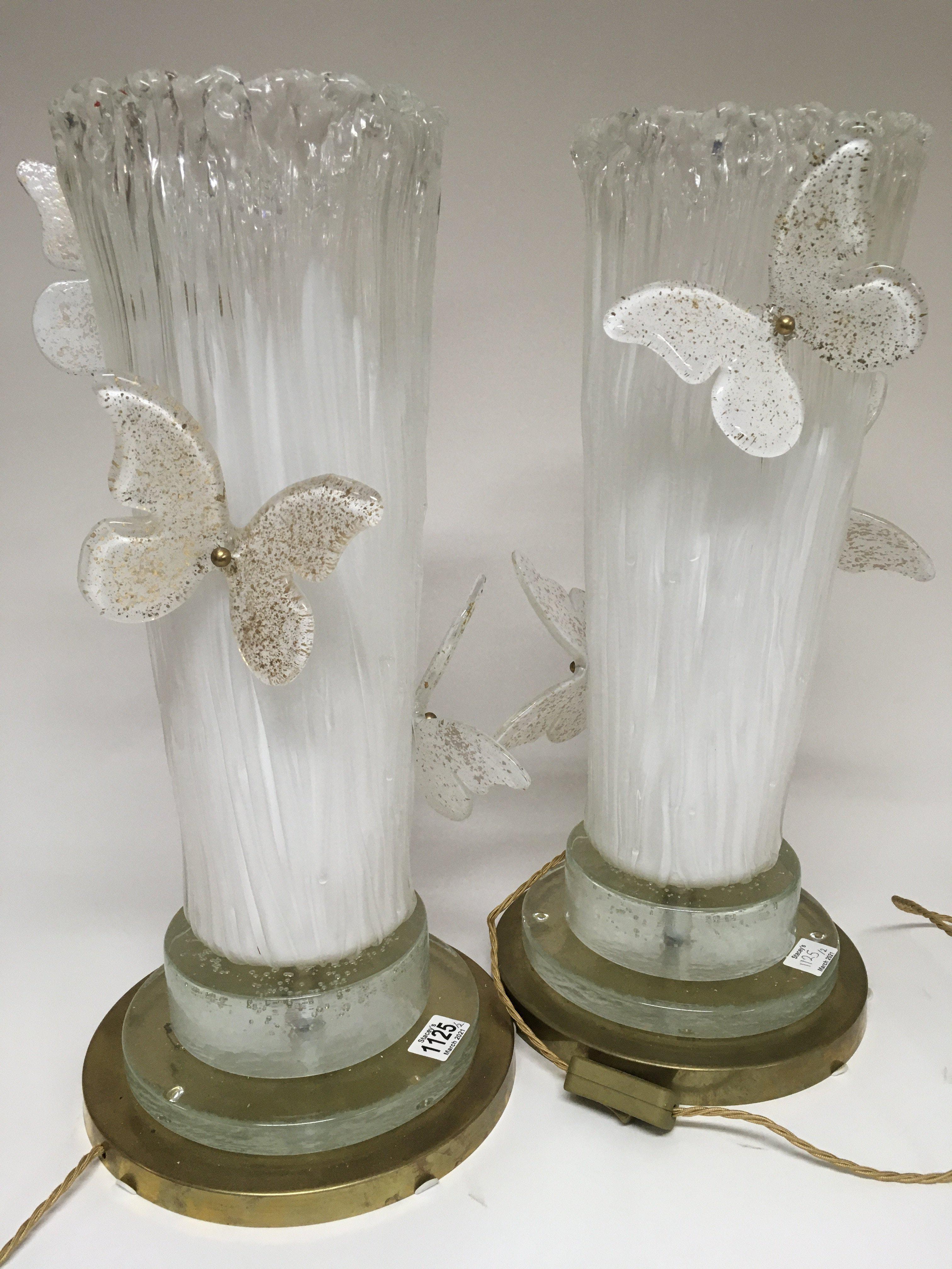 A pair of decorative Murano glass lamps, in white,