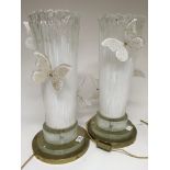 A pair of decorative Murano glass lamps, in white,