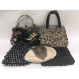 Five vintage ladies handbags including beaded exam