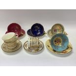 7 porcelain cabinet cups and saucers including Wor
