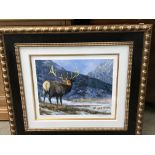 A framed giclee print in colour on paper of a Stag