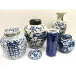 A small collection of blue and white china items c