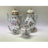 4 Herend porcelain coffee and tea pots, tallest 26