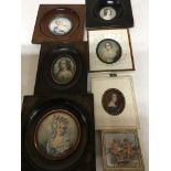 A collection of portrait miniatures and a small si