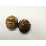Two Japanese Beatle nut Netsuke In the form of fac