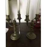 A pair of French late 19th century gilt metal twin