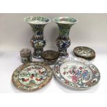 A collection of Canton china items including vases