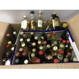 A box containing a collection of alcohol miniature