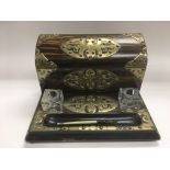 A Victorian brass bound coromandel ink stand - NO