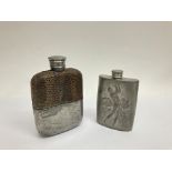 Vintage sprit pocket flask in pewter and snakeskin