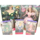 5 X Barbie Wizard of Oz Figures including 3 Munchkins. Blinds and Ken as the Scarecrow. All boxed