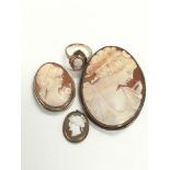 A 9ct gold cameo ring and three oval cameo brooche