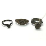 Three interesting Ancient bronze rings. One is cir